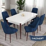 Canisa Concept Eta Serisi 80 x 132 cm Mdf Açılabilir Masa Takımı Beyaz Masa Kahve Ayak 6 Sandalye - Lacivert