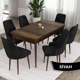 Canisa Concept Eta Serisi, 80X132 Mdf Açılabilir Masa Takımı, Barok Ahşap Desen Masa 6 Sandalye - Siyah