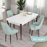 Canisa Concept Eta Serisi, 80X132 Mdf Açılabilir Masa Takımı, Beyaz Masa Kahve Ayak 4 Sandalye - Su Yeşili
