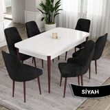 Canisa Concept Eta Serisi, 80X132 Mdf Açılabilir Masa Takımı, Beyaz Masa Kahve Ayak 6 Sandalye - Siyah