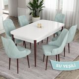 Canisa Concept Eta Serisi, 80X132 Mdf Açılabilir Masa Takımı, Beyaz Masa Kahve Ayak 6 Sandalye - Su Yeşili