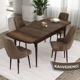 Canisa Concept Eta Serisi, 80X132 Mdf Açılabilir Yemek Odası Masa Takımı, Barok Ahşap Desen Masa 4 Sandalye - Ceviz