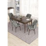 Canisa Concept Eva Serisi, 80 x 132 cm Açılabilir Mdf Mutfak Masa Takımı, Barok Ahşap Desen Masa ve 4 Sandalye - Beyaz - Siyah