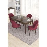 Canisa Concept Eva Serisi, 80 x 132 cm Açılabilir Mdf Mutfak Masa Takımı, Barok Ahşap Desen Masa ve 4 Sandalye - Bordo