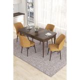 Canisa Concept Eva Serisi, 80 x 132 cm Açılabilir Mdf Mutfak Masa Takımı, Barok Ahşap Desen Masa ve 4 Sandalye - Cappuccino