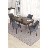 Canisa Concept Eva Serisi, 80 x 132 cm Açılabilir Mdf Mutfak Masa Takımı, Barok Ahşap Desen Masa ve 4 Sandalye - Füme