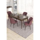 Canisa Concept Eva Serisi, 80 x 132 cm Açılabilir Mdf Mutfak Masa Takımı, Barok Ahşap Desen Masa ve 4 Sandalye - Gül Kurusu