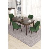 Canisa Concept Eva Serisi, 80 x 132 cm Açılabilir Mdf Mutfak Masa Takımı, Barok Ahşap Desen Masa ve 4 Sandalye - Haki Yeşili