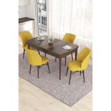 Canisa Concept Eva Serisi, 80 x 132 cm Açılabilir Mdf Mutfak Masa Takımı, Barok Ahşap Desen Masa ve 4 Sandalye - Hardal
