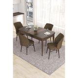 Canisa Concept Eva Serisi, 80 x 132 cm Açılabilir Mdf Mutfak Masa Takımı, Barok Ahşap Desen Masa ve 4 Sandalye - Kahverengi