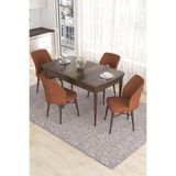 Canisa Concept Eva Serisi, 80 x 132 cm Açılabilir Mdf Mutfak Masa Takımı, Barok Ahşap Desen Masa ve 4 Sandalye - Kiremit
