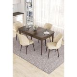 Canisa Concept Eva Serisi, 80 x 132 cm Açılabilir Mdf Mutfak Masa Takımı, Barok Ahşap Desen Masa ve 4 Sandalye - Krem