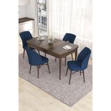 Canisa Concept Eva Serisi, 80 x 132 cm Açılabilir Mdf Mutfak Masa Takımı, Barok Ahşap Desen Masa ve 4 Sandalye - Lacivert
