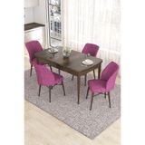 Canisa Concept Eva Serisi, 80 x 132 cm Açılabilir Mdf Mutfak Masa Takımı, Barok Ahşap Desen Masa ve 4 Sandalye - Mor