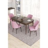 Canisa Concept Eva Serisi, 80 x 132 cm Açılabilir Mdf Mutfak Masa Takımı, Barok Ahşap Desen Masa ve 4 Sandalye - Pembe