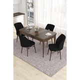 Canisa Concept Eva Serisi, 80 x 132 cm Açılabilir Mdf Mutfak Masa Takımı, Barok Ahşap Desen Masa ve 4 Sandalye - Siyah