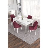 Canisa Concept Eva Serisi 80 x 132 cm Açılabilir Mdf Mutfak Masa Takımı Beyaz Masa ve 4 Sandalye - Bordo