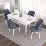 Canisa Concept Eva Serisi 80 x 132 cm Açılabilir Mdf Mutfak Masa Takımı Beyaz Masa ve 4 Sandalye - Füme