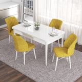 Canisa Concept Eva Serisi 80 x 132 cm Açılabilir Mdf Mutfak Masa Takımı Beyaz Masa ve 4 Sandalye - Hardal