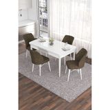 Canisa Concept Eva Serisi 80 x 132 cm Açılabilir Mdf Mutfak Masa Takımı Beyaz Masa ve 4 Sandalye - Kahverengi