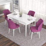 Canisa Concept Eva Serisi 80 x 132 cm Açılabilir Mdf Mutfak Masa Takımı Beyaz Masa ve 4 Sandalye - Mor