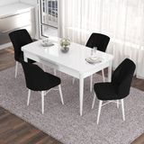 Canisa Concept Eva Serisi 80 x 132 cm Açılabilir Mdf Mutfak Masa Takımı Beyaz Masa ve 4 Sandalye - Siyah
