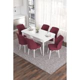 Canisa Concept Eva Serisi 80 x 132 cm Açılabilir Mdf Mutfak Masa Takımı Beyaz Masa ve 6 Sandalye - Bordo