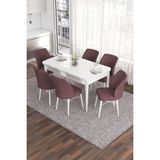 Canisa Concept Eva Serisi 80 x 132 cm Açılabilir Mdf Mutfak Masa Takımı Beyaz Masa ve 6 Sandalye - Gül Kurusu