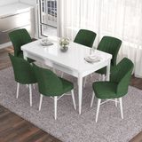 Canisa Concept Eva Serisi 80 x 132 cm Açılabilir Mdf Mutfak Masa Takımı Beyaz Masa ve 6 Sandalye - Haki Yeşili