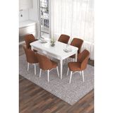 Canisa Concept Eva Serisi 80 x 132 cm Açılabilir Mdf Mutfak Masa Takımı Beyaz Masa ve 6 Sandalye - Kiremit