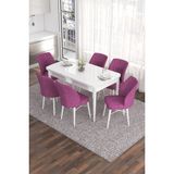 Canisa Concept Eva Serisi 80 x 132 cm Açılabilir Mdf Mutfak Masa Takımı Beyaz Masa ve 6 Sandalye - Mor