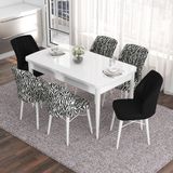 Canisa Concept Eva Serisi 80 x 132 cm Açılabilir Mdf Mutfak Masa Takımı Beyaz Masa ve 6 Sandalye - Siyah - Beyaz