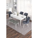Canisa Concept Eva Serisi 80 x 132 cm Benchli Açılabilir Mdf Mutfak Masa Takımı Beyaz Masa ve 4 Sandalye - Gri