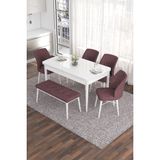 Canisa Concept Eva Serisi 80 x 132 cm Benchli Açılabilir Mdf Mutfak Masa Takımı Beyaz Masa ve 4 Sandalye - Gülkurusu