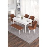 Canisa Concept Eva Serisi 80 x 132 cm Benchli Açılabilir Mdf Mutfak Masa Takımı Beyaz Masa ve 4 Sandalye - Kiremit