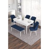 Canisa Concept Eva Serisi 80 x 132 cm Benchli Açılabilir Mdf Mutfak Masa Takımı Beyaz Masa ve 4 Sandalye - Lacivert