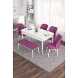 Canisa Concept Eva Serisi 80 x 132 cm Benchli Açılabilir Mdf Mutfak Masa Takımı Beyaz Masa ve 4 Sandalye - Mor