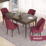 Canisa Concept Eva Serisi 80X132 Açılabilir Mdf Barok Ahşap Desen Mutfak Masa Takımı ve 4 Sandalye - Bordo