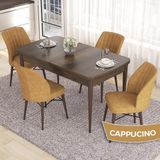Canisa Concept Eva Serisi 80X132 Açılabilir Mdf Barok Ahşap Desen Mutfak Masa Takımı ve 4 Sandalye - Cappucino
