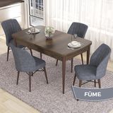 Canisa Concept Eva Serisi 80X132 Açılabilir Mdf Barok Ahşap Desen Mutfak Masa Takımı ve 4 Sandalye - Füme