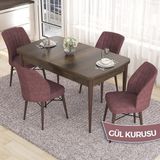 Canisa Concept Eva Serisi 80X132 Açılabilir Mdf Barok Ahşap Desen Mutfak Masa Takımı ve 4 Sandalye - Gülkurusu
