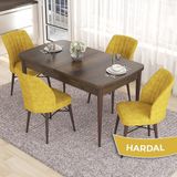 Canisa Concept Eva Serisi 80X132 Açılabilir Mdf Barok Ahşap Desen Mutfak Masa Takımı ve 4 Sandalye - Hardal