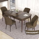 Canisa Concept Eva Serisi 80X132 Açılabilir Mdf Barok Ahşap Desen Mutfak Masa Takımı ve 4 Sandalye - Kahverengi