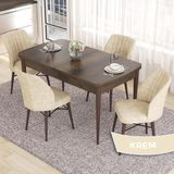 Canisa Concept Eva Serisi 80X132 Açılabilir Mdf Barok Ahşap Desen Mutfak Masa Takımı ve 4 Sandalye - Krem