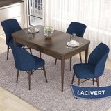 Canisa Concept Eva Serisi 80X132 Açılabilir Mdf Barok Ahşap Desen Mutfak Masa Takımı ve 4 Sandalye - Lacivert