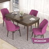Canisa Concept Eva Serisi 80X132 Açılabilir Mdf Barok Ahşap Desen Mutfak Masa Takımı ve 4 Sandalye - Mürdüm