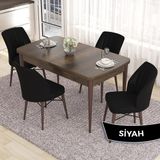 Canisa Concept Eva Serisi 80X132 Açılabilir Mdf Barok Ahşap Desen Mutfak Masa Takımı ve 4 Sandalye - Siyah