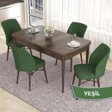 Canisa Concept Eva Serisi 80X132 Açılabilir Mdf Barok Ahşap Desen Mutfak Masa Takımı ve 4 Sandalye - Yeşil