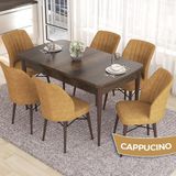 Canisa Concept Eva Serisi 80X132 Açılabilir Mdf Barok Ahşap Desen Mutfak Masa ve 6 Sandalye - Cappucino