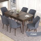 Canisa Concept Eva Serisi 80X132 Açılabilir Mdf Barok Ahşap Desen Mutfak Masa ve 6 Sandalye - Füme